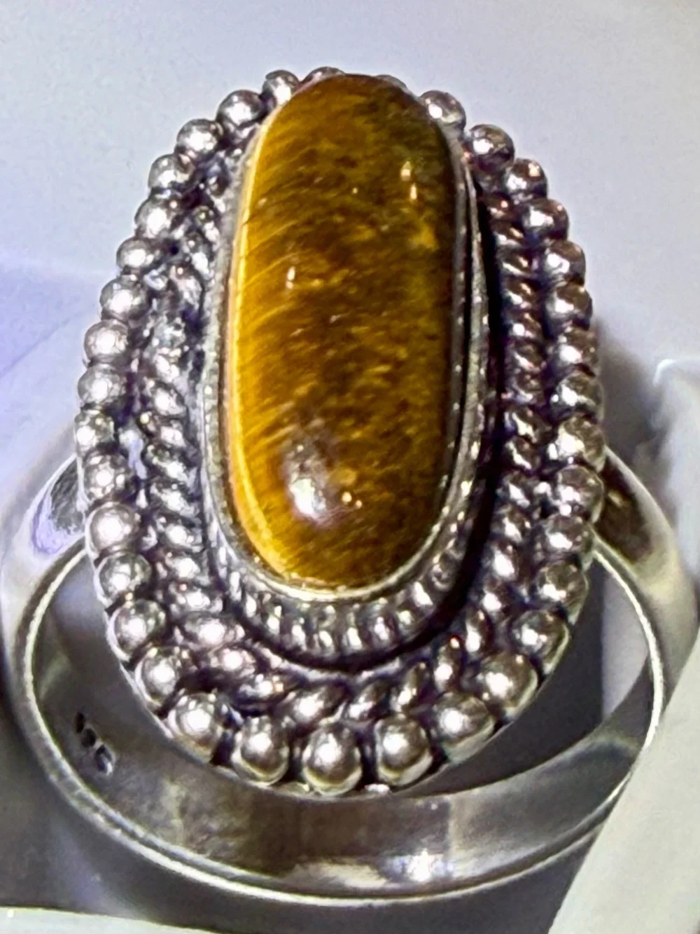 Sterling Silver Tiger's Eye Statement Ring - Brown